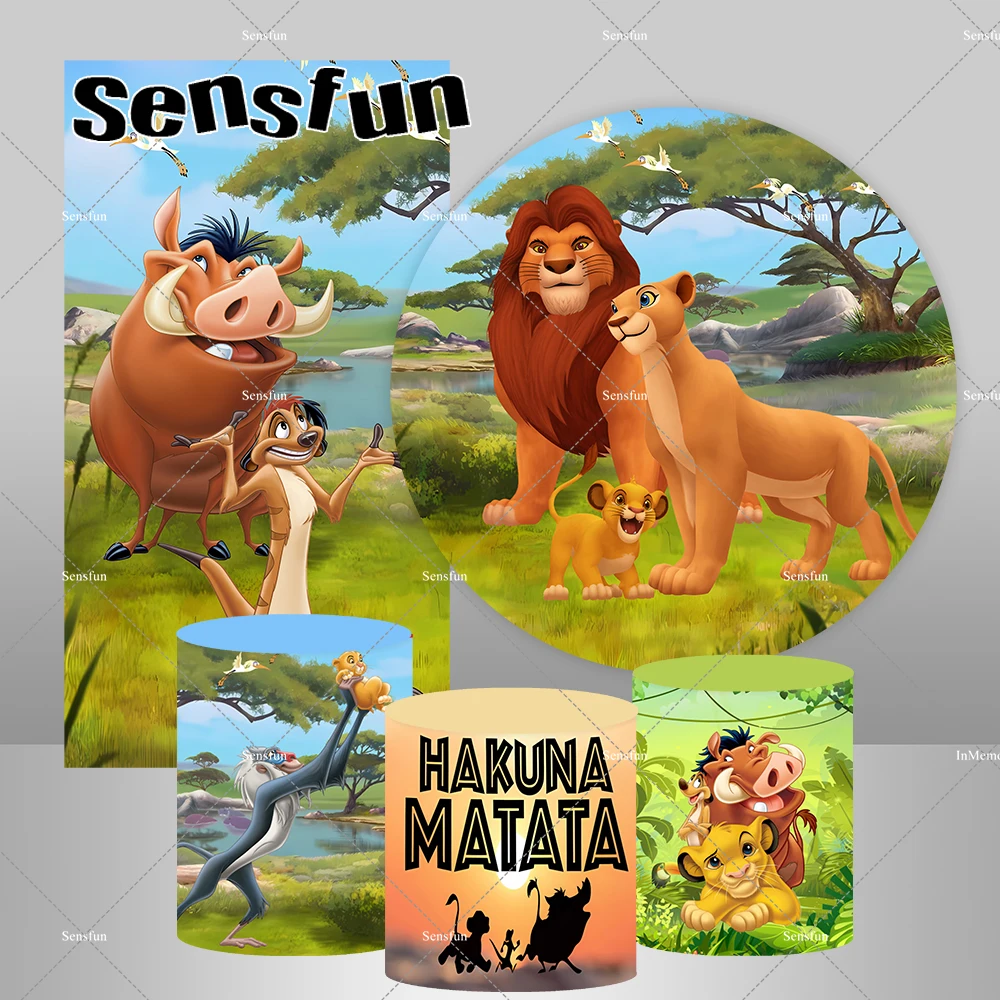 Boys Lion King Theme Round Backdrop Cover for Kids Baby Shower Safari Jungle Birthday Party Decor HAKUNA MATATA Pedestal Covers