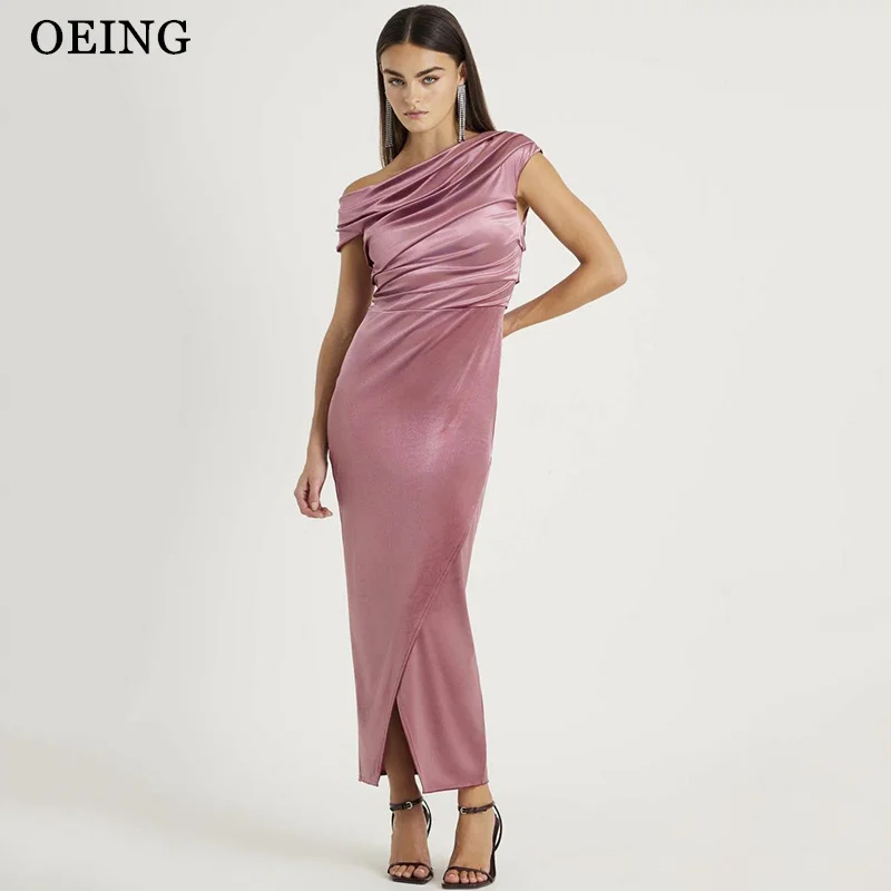 BOEING Простое платье русалки для выпускного вечера шелковистое с открытыми плечами без рукавов с боковым разрезом и складками длиной до щиколотки вечернее платье на заказ