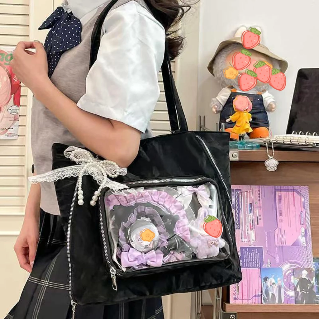 

New Y2k Versatile Ita Shoulder Bag Sweet Girls Transparent Tote Bag Large Capacity Backpack DIY Cartoon Display Commute Handbags