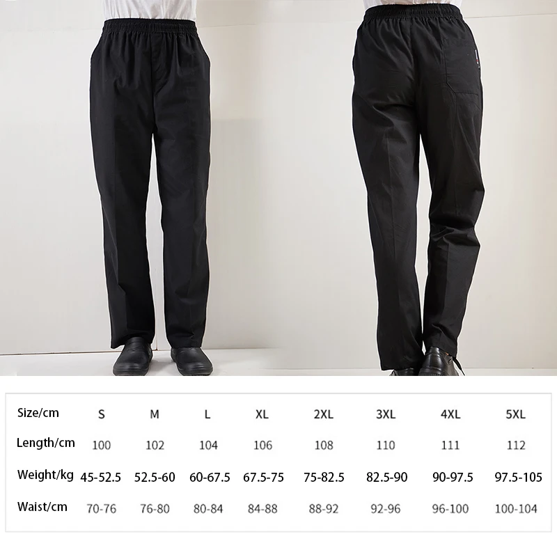 Black Unisex Chef Service Cook Uniform Chef De Partie Executive Chef Long Pant Elastic Restaurant Food Service Uniform