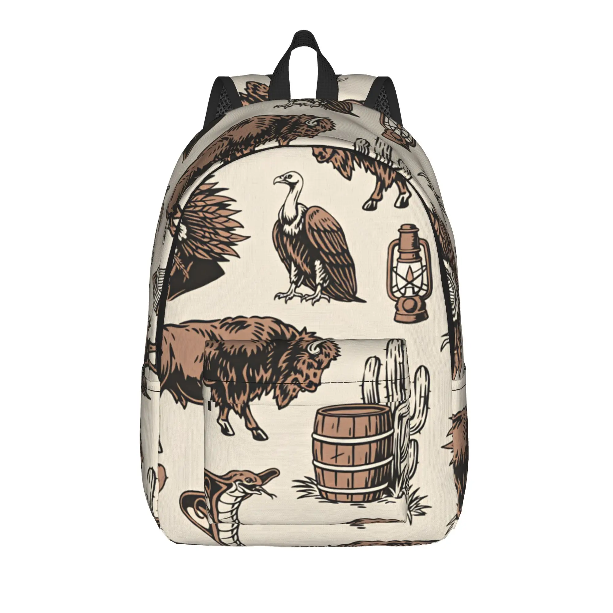 Vintage Western Buffalo Native American Backpack  Boy Polyester Daily Backpacks Big Kawaii School Bags Rucksack