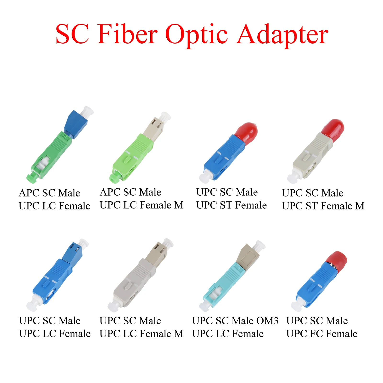 

5Pcs Fiber Optic Adapter APC/UPC SC Male to UPC FC/LC/SC/ST Female Single-mode Multimode MO3 Optical Converter Hybrid Connector