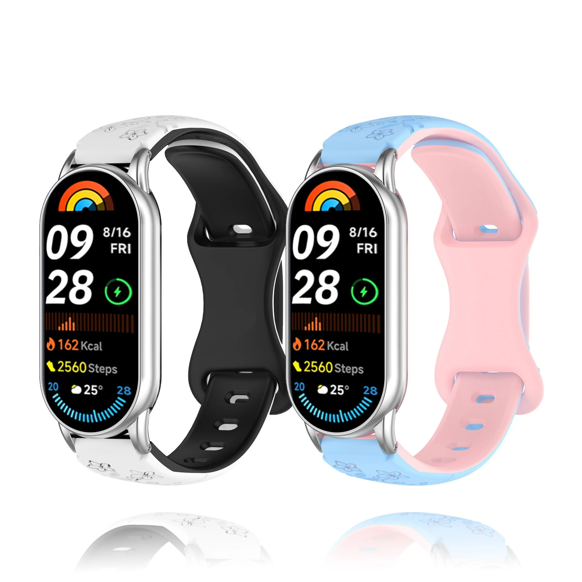 Two-tone Embossed Silicone Strap Suit for Xioami Miband 8/9 Stylish Slim Laser Engraved Silicone Strap