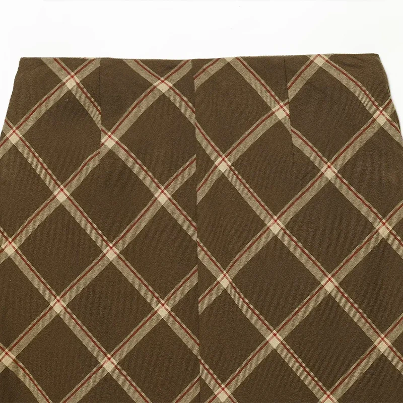 FANAN Damenmode Karierter Plissierter Rock mit Seitenreißverschluss Vintage Hochgeschnittener Schicker Damenrock – Detail 15