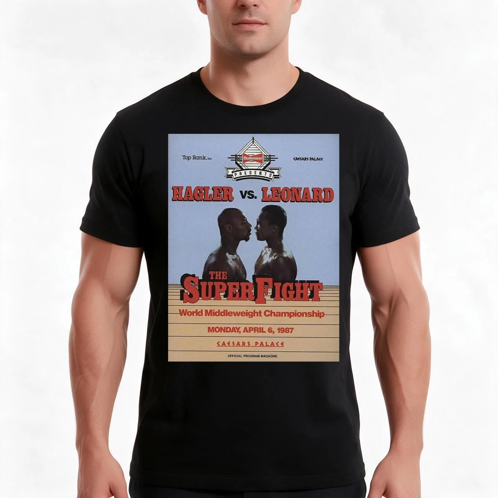 Marvin Hagler vs Sugar Ray Leonard Poster T-Shirt, Summer Casual Cotton Tee, Oversized Streetwear Tops, Vintage Graphic Print