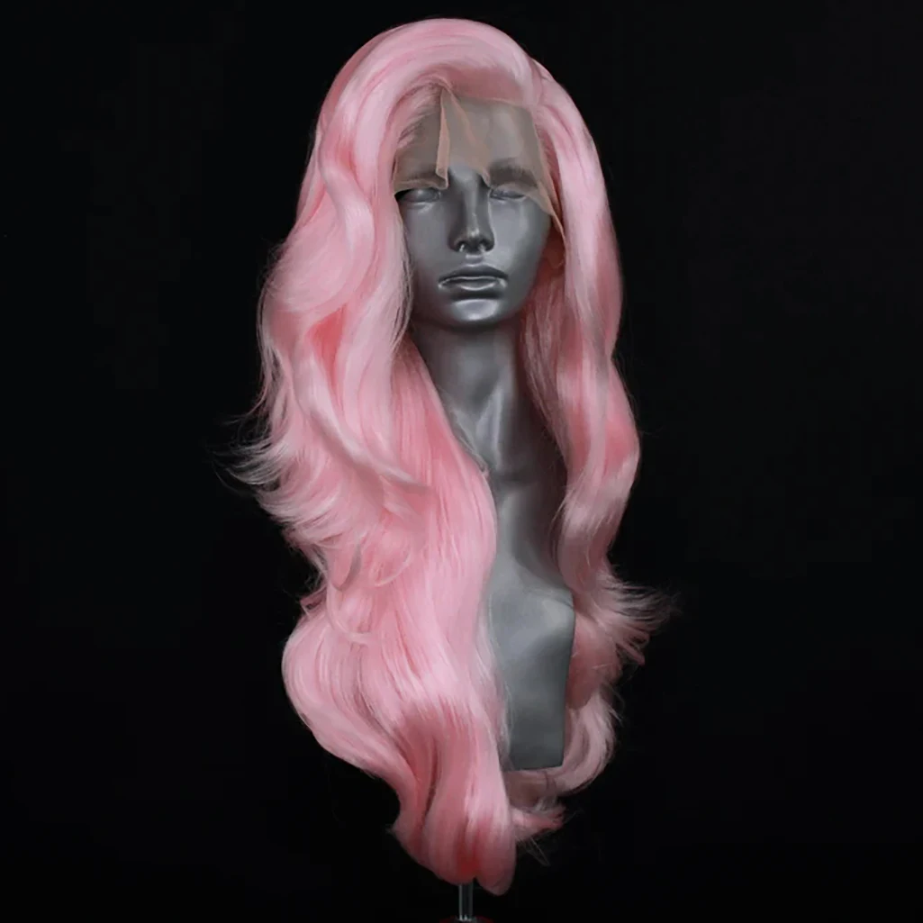 Pink Synthetic 13X4 Lace Front Wigs for Women Body Wave Lace Wig Side Part Cosplay Wigs Hairline Party Hair Frontal Wig