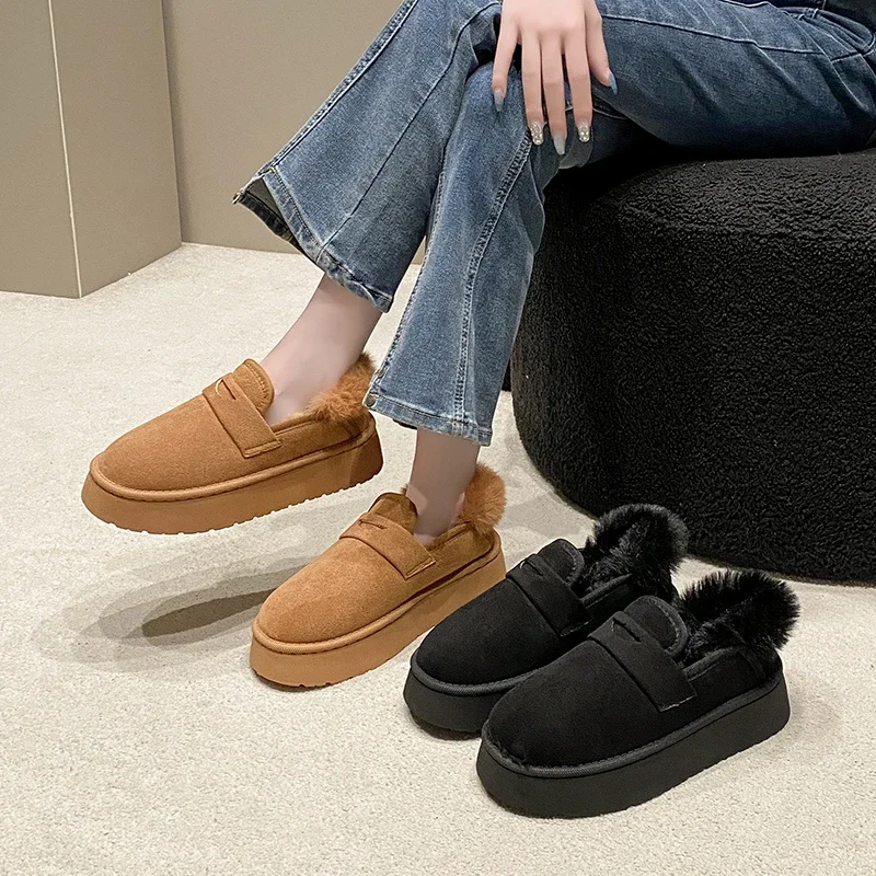 

Women Snow Boots Fur Flats Platform Ankle Shoes 2024 Winter New Warm Short Plush Boots Walking Cozy Female Casual Zapatillas