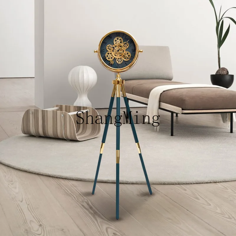 

FG living room light luxury floor clock creative standing clock three feet large floor gear rotating ornament