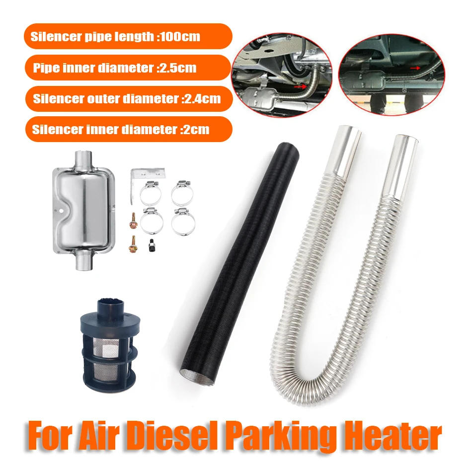 100cm Air Diesel Heater Car Parking Exhaust Pipe Hose Silencer Muffler Silver Set For Car Camper Caravan Truck