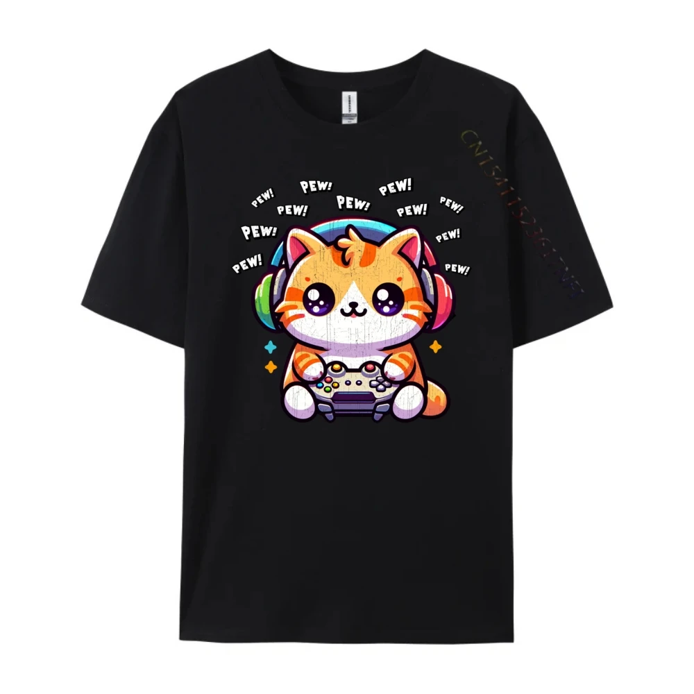 

Funny Gaming Kitten Mens Shirts Unisex Luxury T-Shirt Graphic Tees Cotton Comfortable Short Sleeve Summer Tops