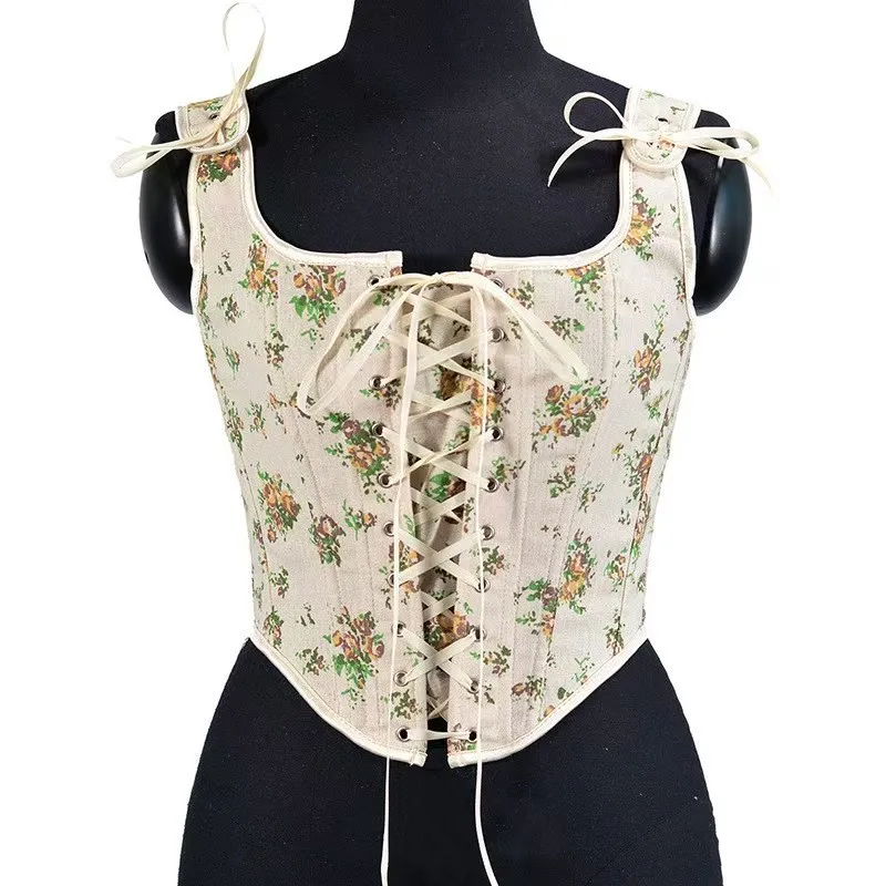 

French yellow rose print retro fishbone bra to wear with a short vest, party picnic party clothing