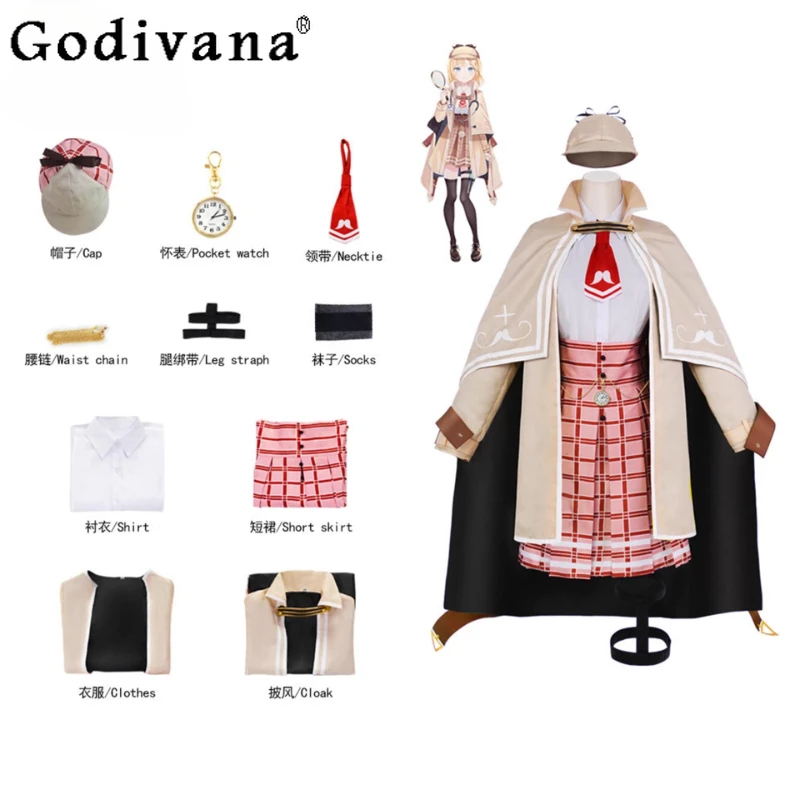 Anime Cosplay Costume for Girls Full Set Detective Halloween Uniform Outfit Women's Cap Hat Socks Prop Street Suits