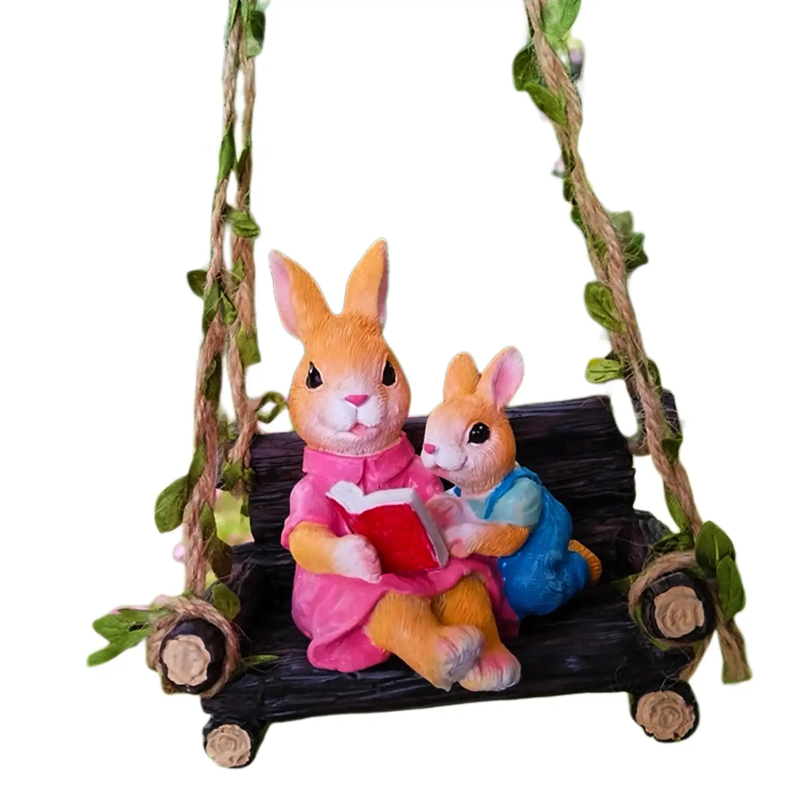 Garden Bunny Swing Statue Hanging Animal Figurine Resin Craft Cute Rabbit