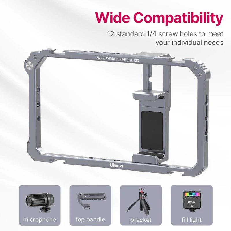 Ulanzi Universal Smartphone Video Rig Phone Cage with Handgrip for iPhone 16/15/14/13 Pro /Pro Max Android Mobile Phone