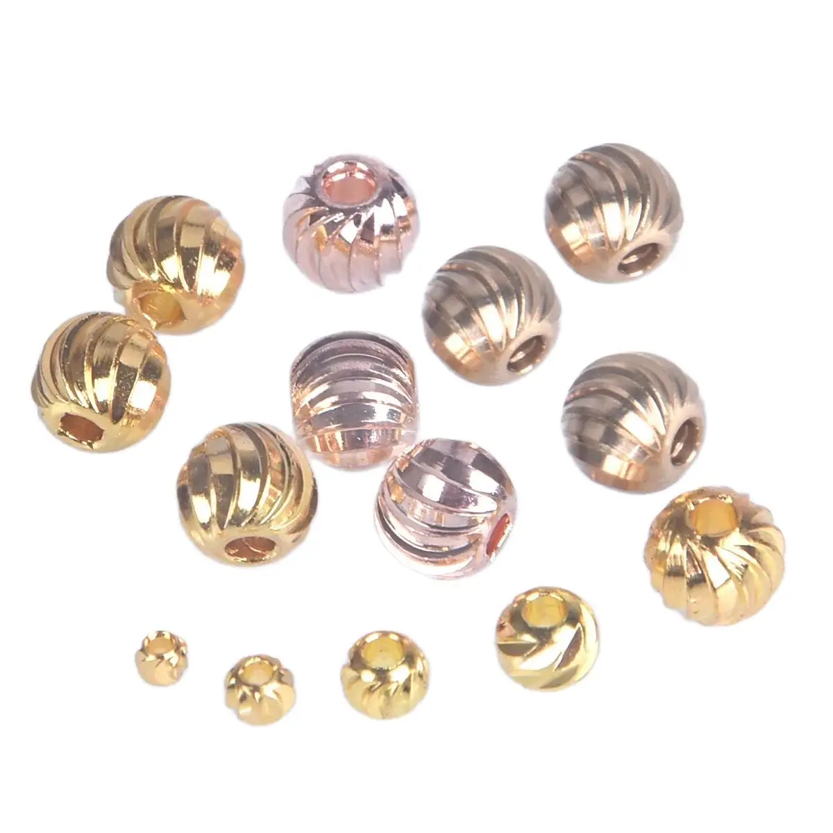 Round Plicated 3mm 4mm 5mm 6mm 8mm Solid Brass Metal Plated Gold/Silver Color Loose Spacer Crafts Beads For Jewelry Making