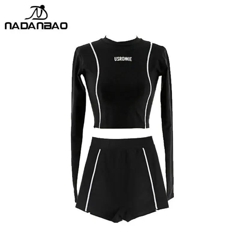 Nadanbao nero Sexy costume da bagno a due pezzi donna Slim a maniche lunghe moda surf Beachwear femminile tuta costume da bagno estate