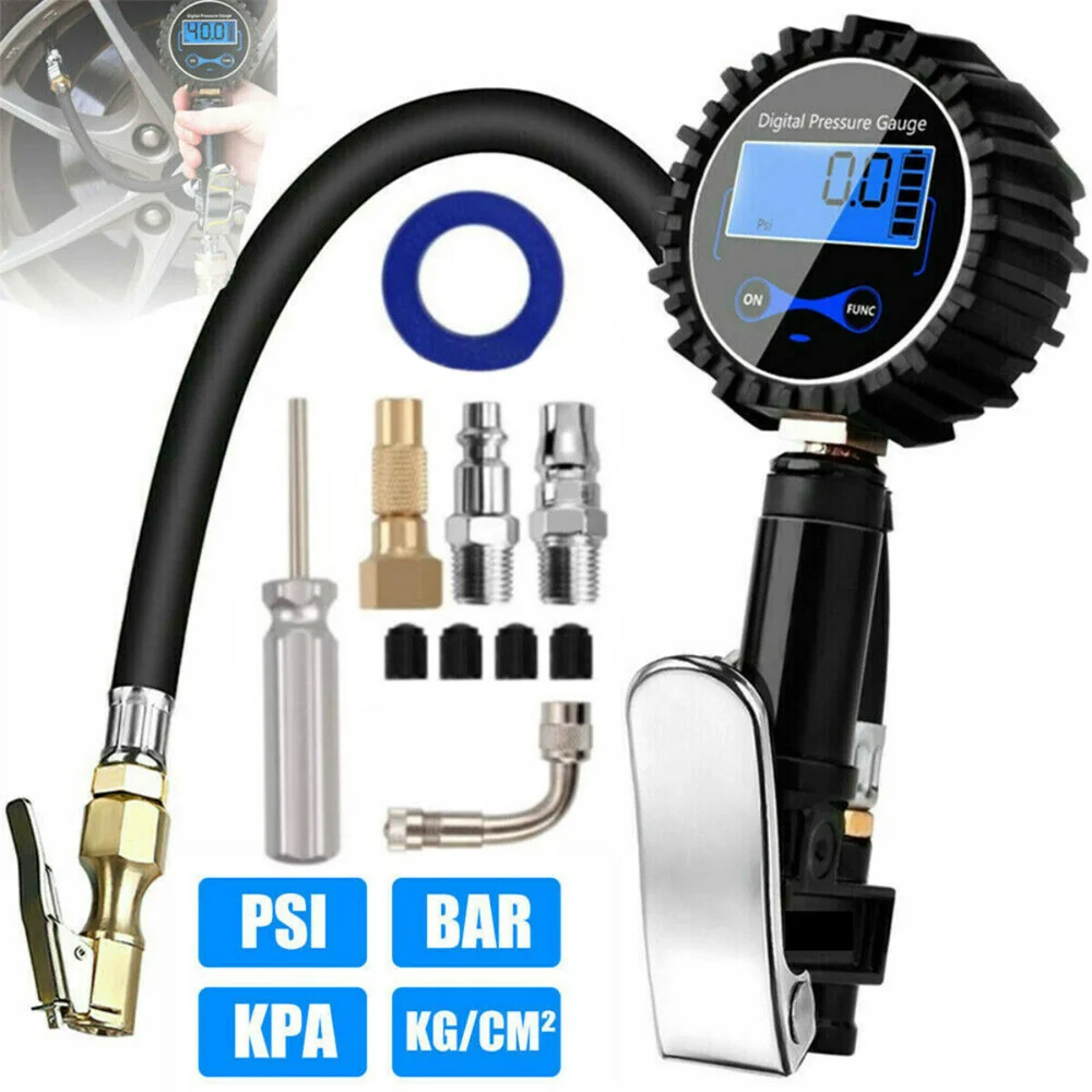 Digital Tire Inflator Pressure Gauge Air Compressor Pump LCD Display LED Backlight Vehicle Tester Inflation Monitoring Tool