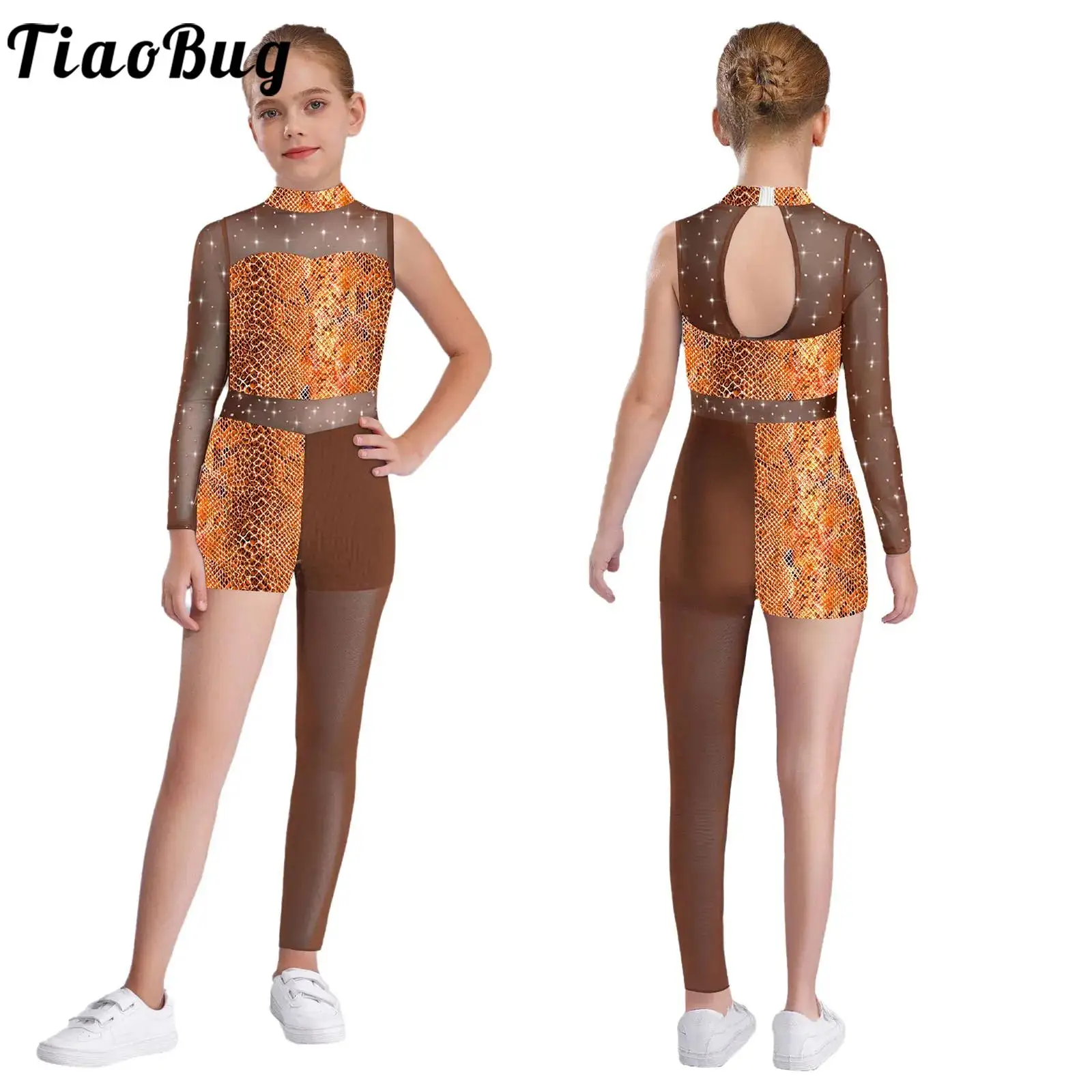 

Kids Girls Fashion Single Leg Design Dance Leotard Shiny Ballet Figure Skating Gymnastics Dance Class Performance Jumpsuits