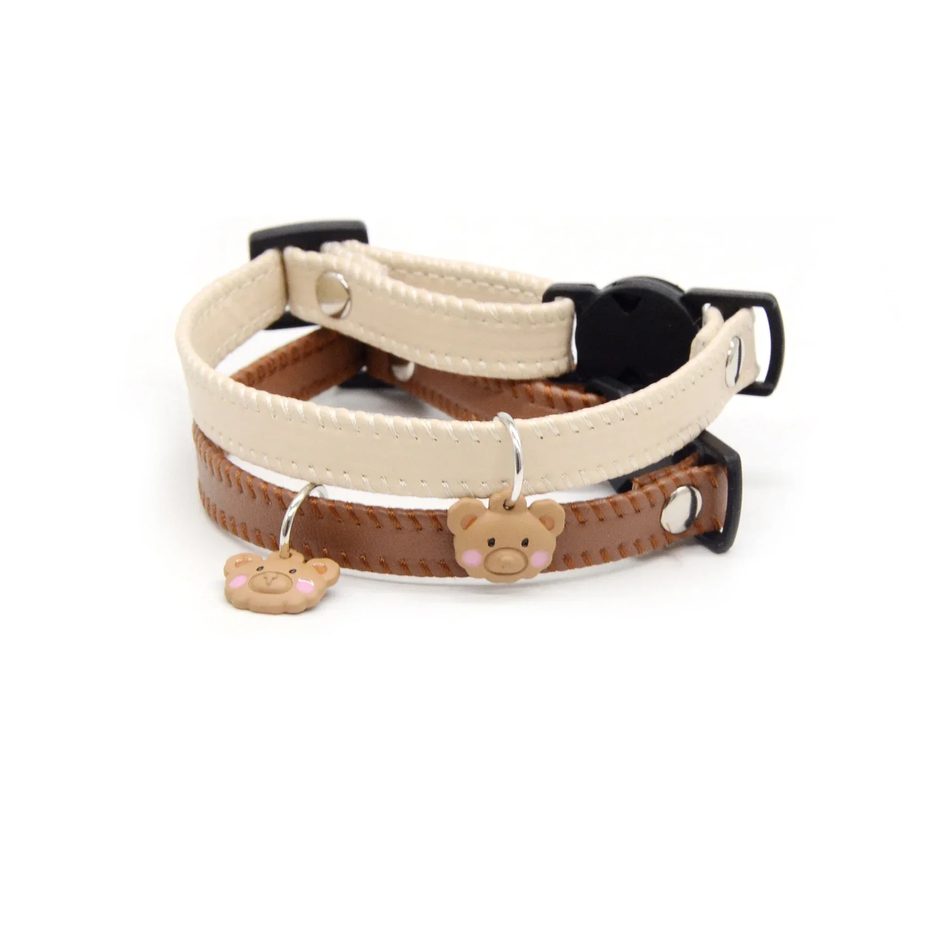 1 قطعة جلدية لطيف قابل للتعديل طوق الحيوانات الأليفة مع علامة الدب كلب القط الرصاص الدائري الحيوانات الأليفة اكسسوارات هريرة جرو مكافحة فقدان مشبك أمان #3