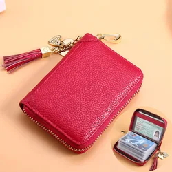 20/40/60bits Leather Multi-slots Zipper Card Holder Wallet With Tassel Heart Pedant