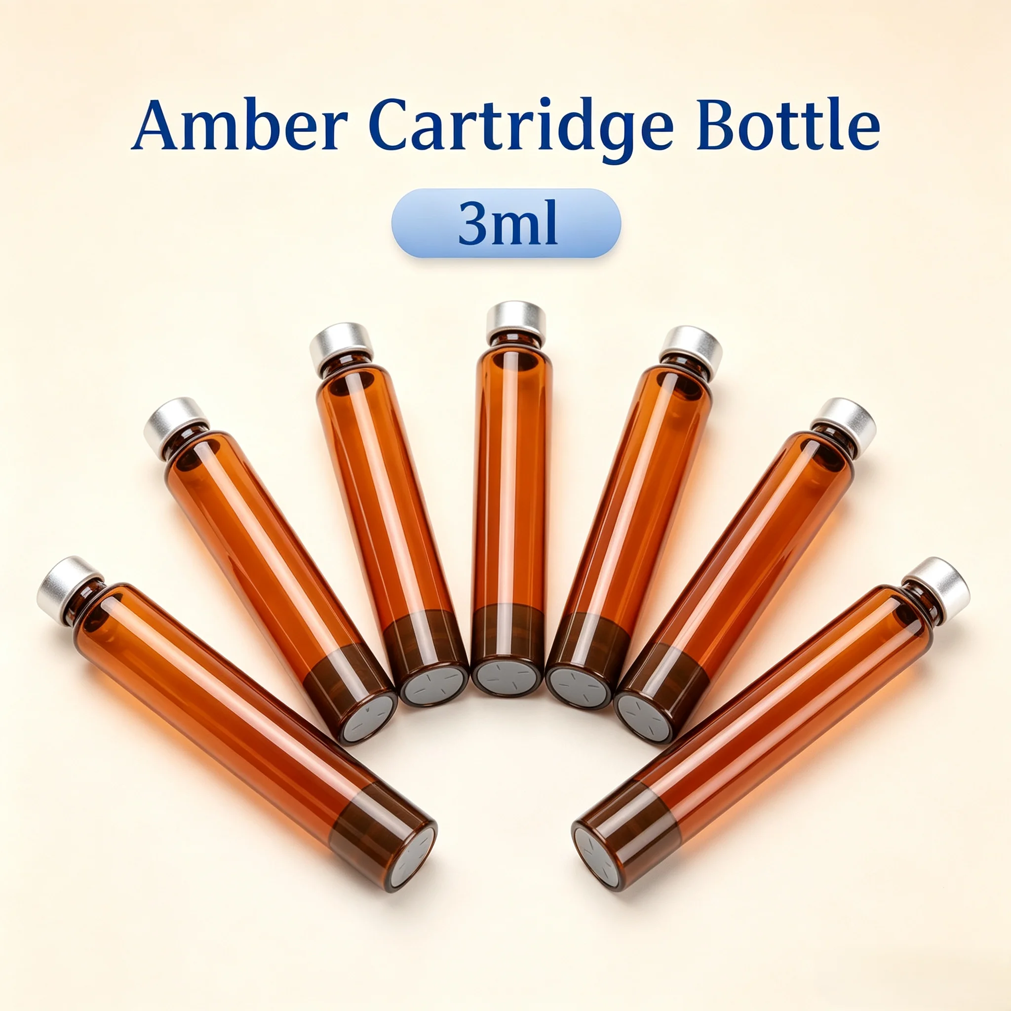 Amber 3ml Empty Glass Cartridges for Peptide Pen V1 V2 Pens with 11mm Long Stopper Sterilized Individually Wrapped