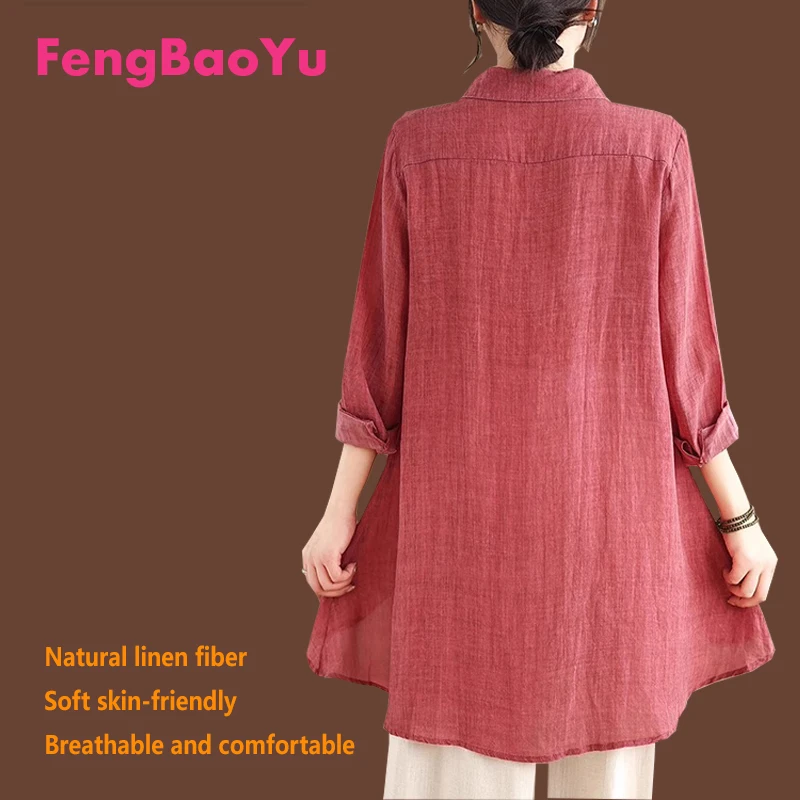 

Fengbaoyu, женская модная повседневная рубашка из 100% натурального льна с длинными рукавами, удобная и крутая весна и лето