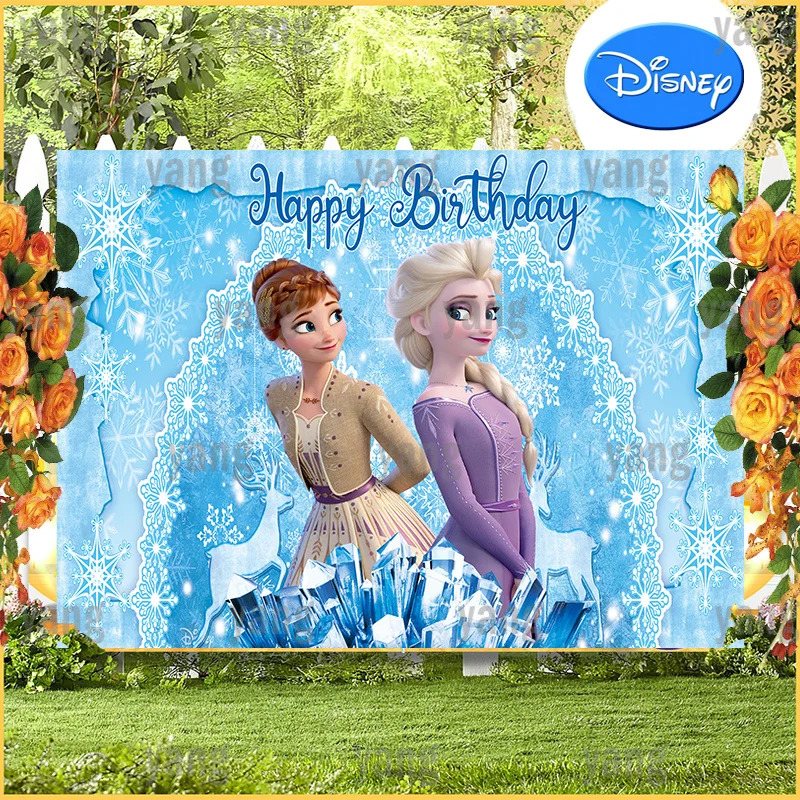 Disney Frozen Princess Magic Elsa y Anna, decoración de fiesta de cumpleaños de dibujos animados, Fondo de fotografía de nieve de hielo