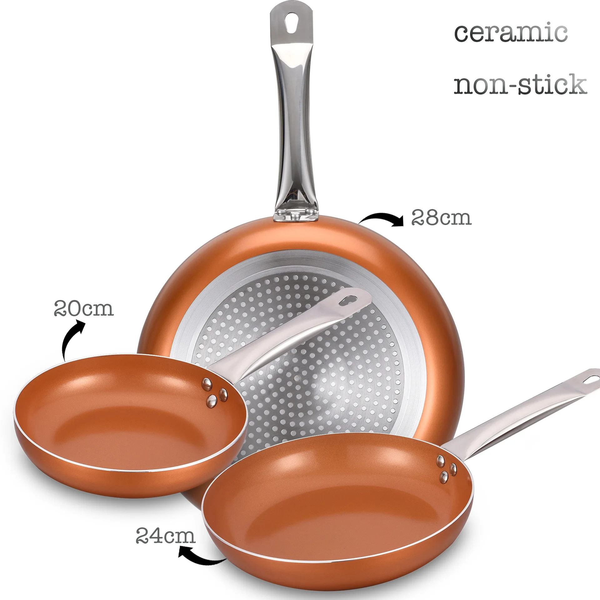 مجموعة مقالي ألومنيوم مضغوطة مكونة من 3 قطع من أوبتيموم بلس مع طلاء غير لاصق (20 24 28 سم) من الرخام الرمادي كوانيوم #2