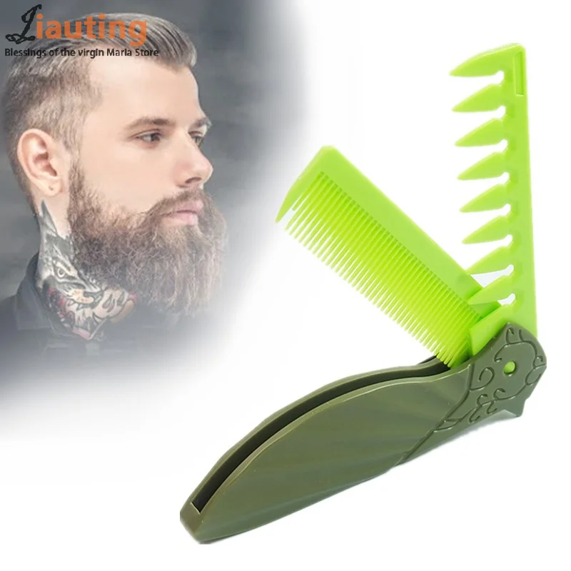 2 في 1 متعددة الوظائف المحمولة البلاستيك للطي جيب أمشاط الحلاق الرجال النفط رئيس اللحية أمشاط تصفيف الشعر أمشاط واسعة الأسنان #4