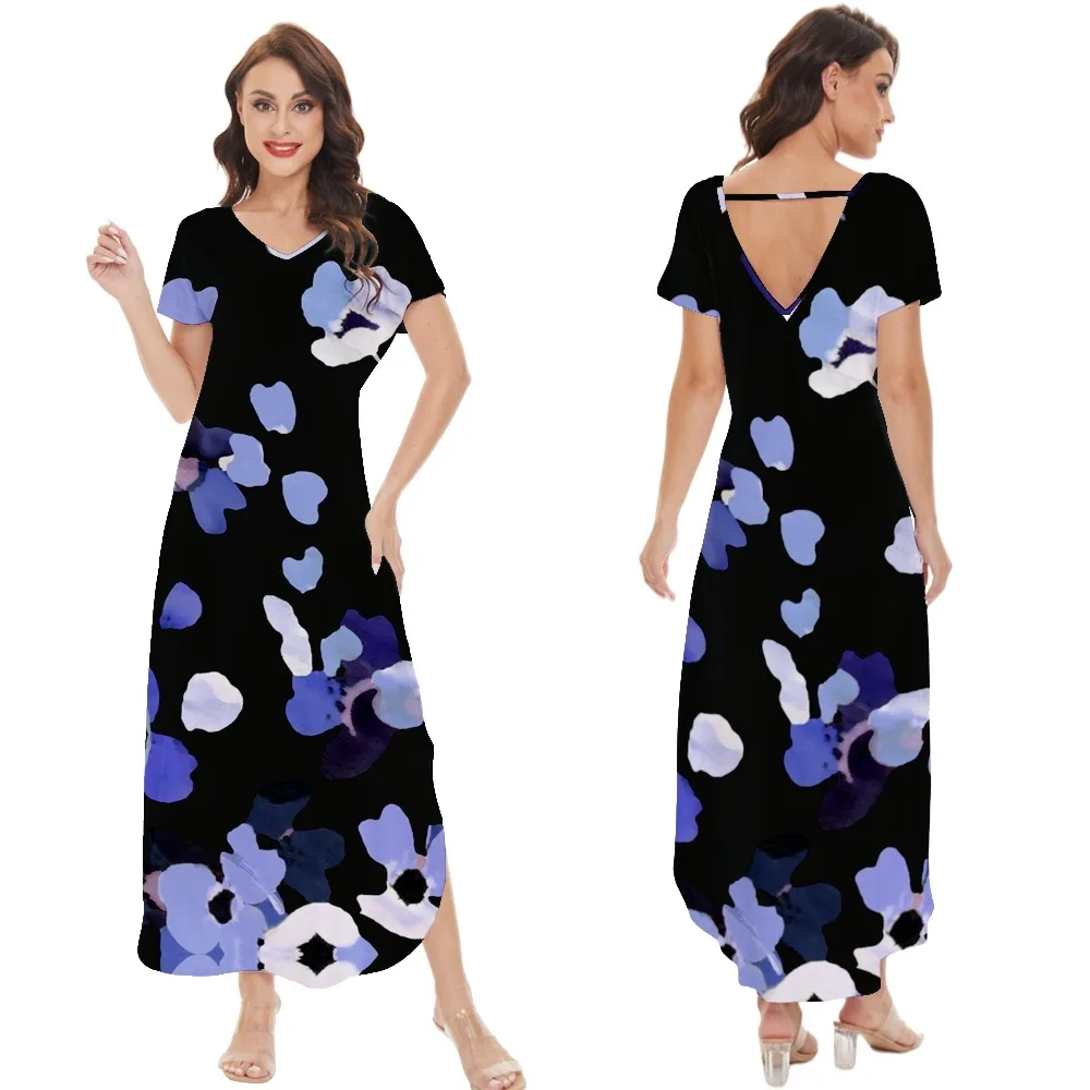 

Fashion Summer Maxi Dress Women's Printed Sundress Casual Short Sleeve Vestidos Female High Waist Robe Femme floral dress