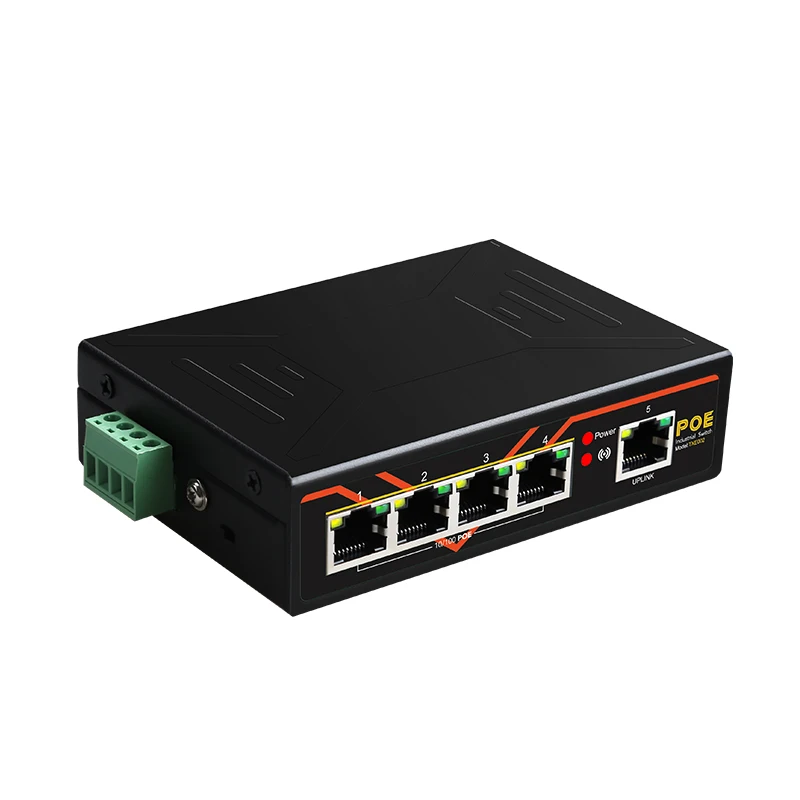 Switch POE a 5 porte Switch Ethernet rapido di livello industriale 10/100Mbps switch di rete tipo DIN Rail 48V 65W