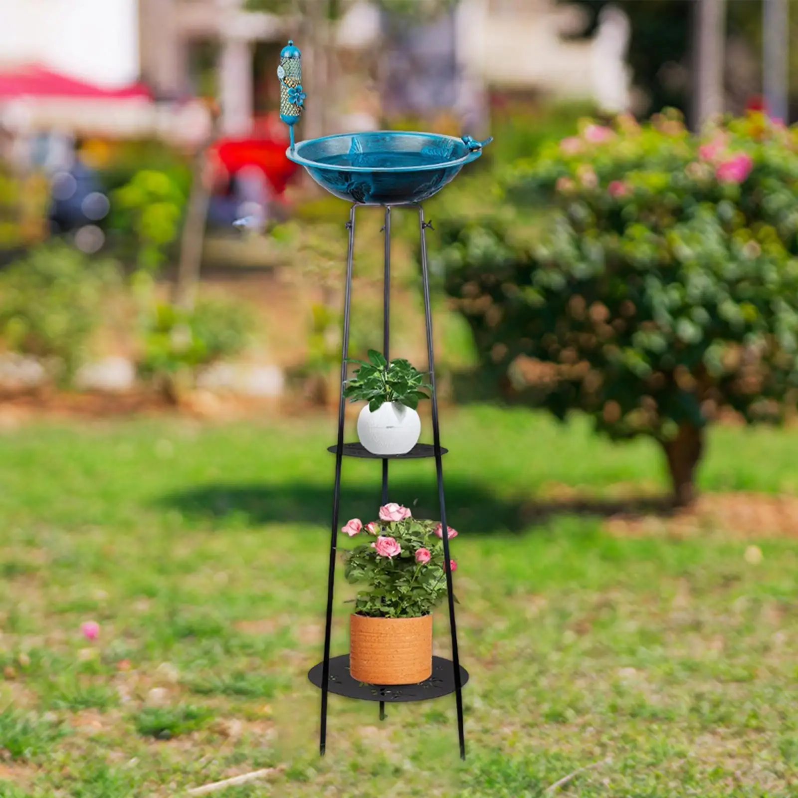 

Outdoor Birdbath and Feeder on Stand Multipurpose for Climbing Flowers