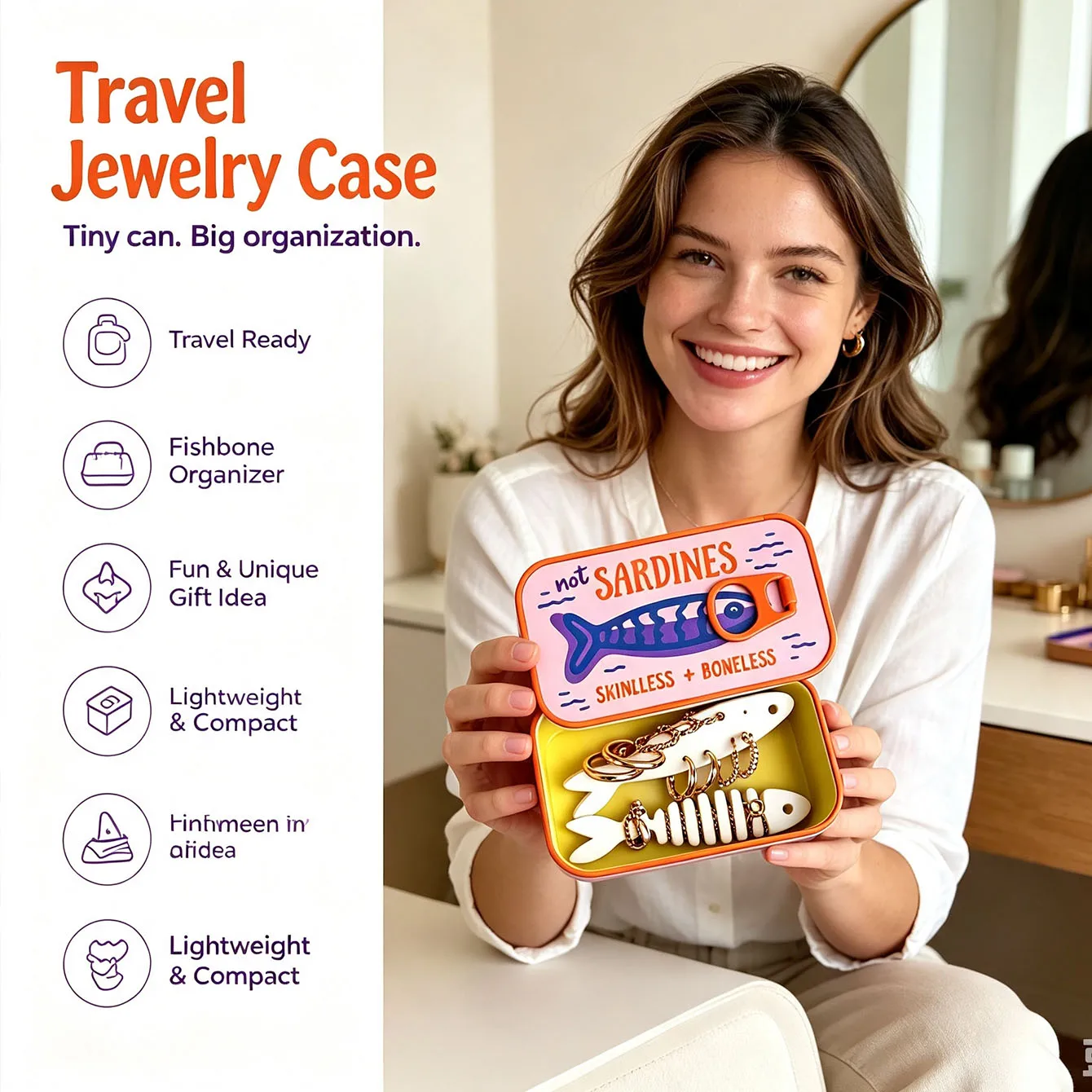 3D Printing Sardine Tin Jewelry Box Necklace Earrings Square Canned Jewelry Storage Box Open Cover Technology Portable Storage