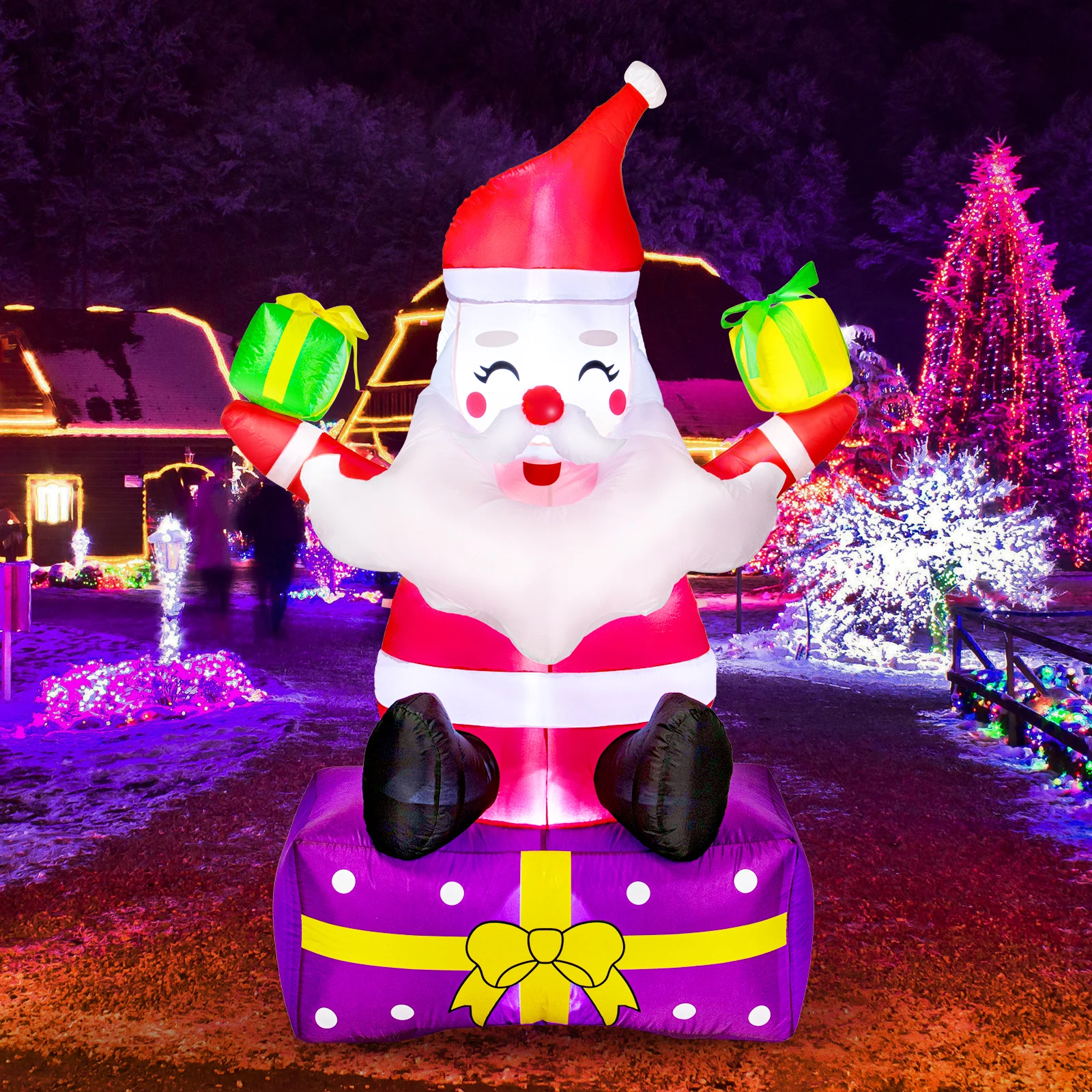 6 Ft Christmas Inflatable Outdoor Decorations Santa Claus, Xmas Santa Claus Blow Up Yard Decor, Built-in LED Lights with Tethers