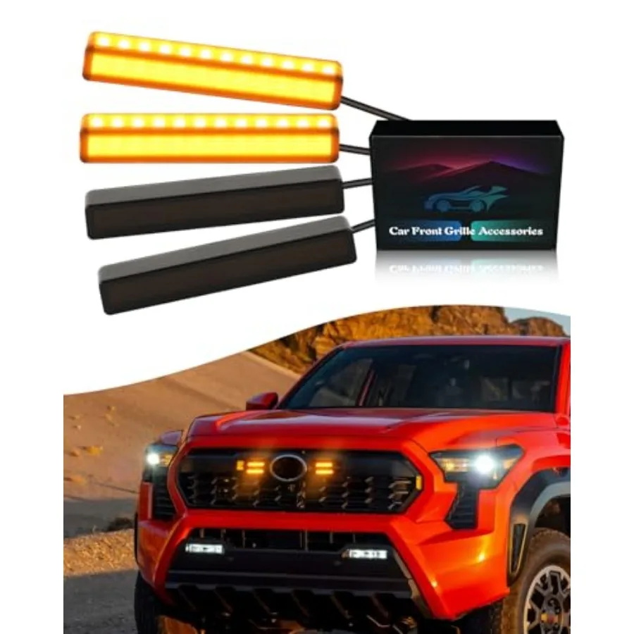 

4Pcs Amber Grill Lights for 2024 2025 Toyota Tacoma LED Grille Marker Light 4th Gen Tacoma Accessories Front Bumper Raptor Lamp