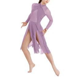 MiDee Lyrical Dance Dress Girls Women Cross Hugging Jumpsuit Modern Ballet Outfit Stage Performance Dance Costume Elegant Skirt