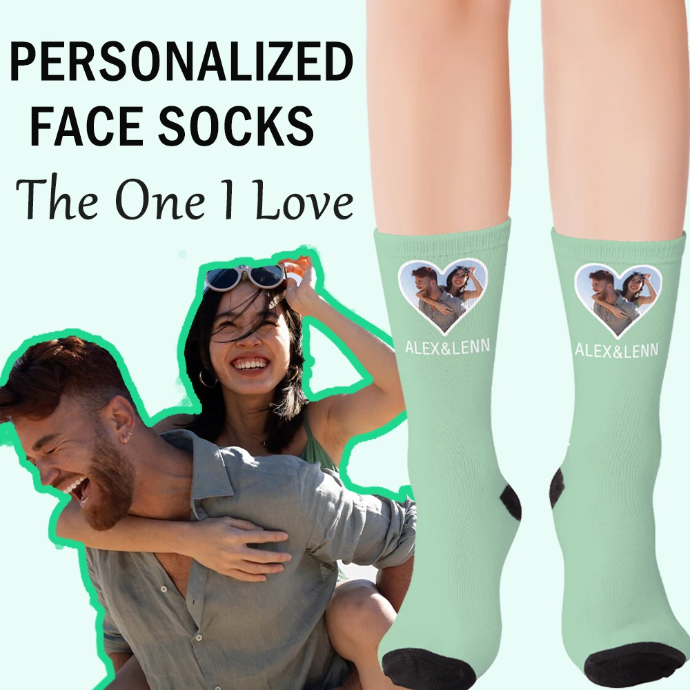 

New DIY Custom Love Couple Cotton Socks Your Photo Plus Your Name Custom Novelty Fashion Socks Harajuku Casual Neutral