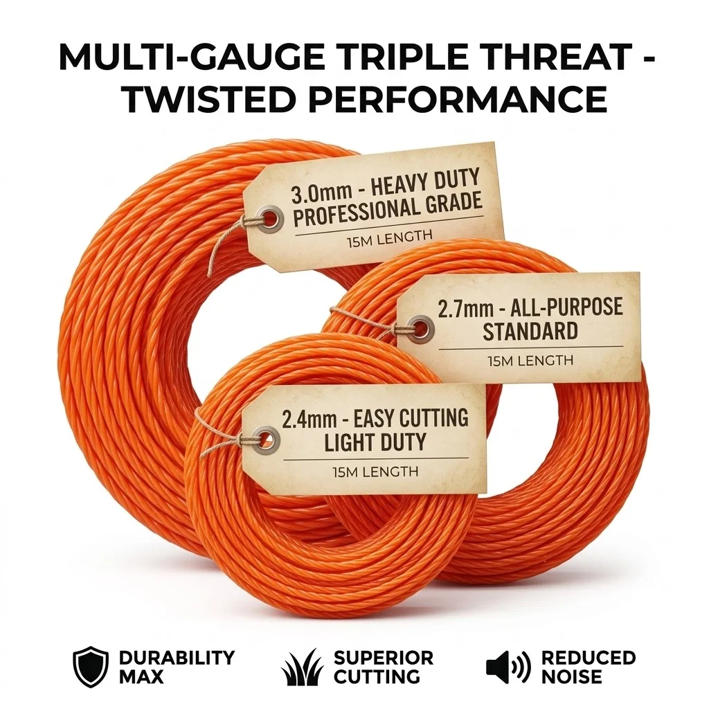 Trimmer Line, 15m Nylon Rope 2.4mm 2.7mm 3mm, for Brush Cutter Strimmer Lawn Mower, Professional Mowing Wire Garden Accessory