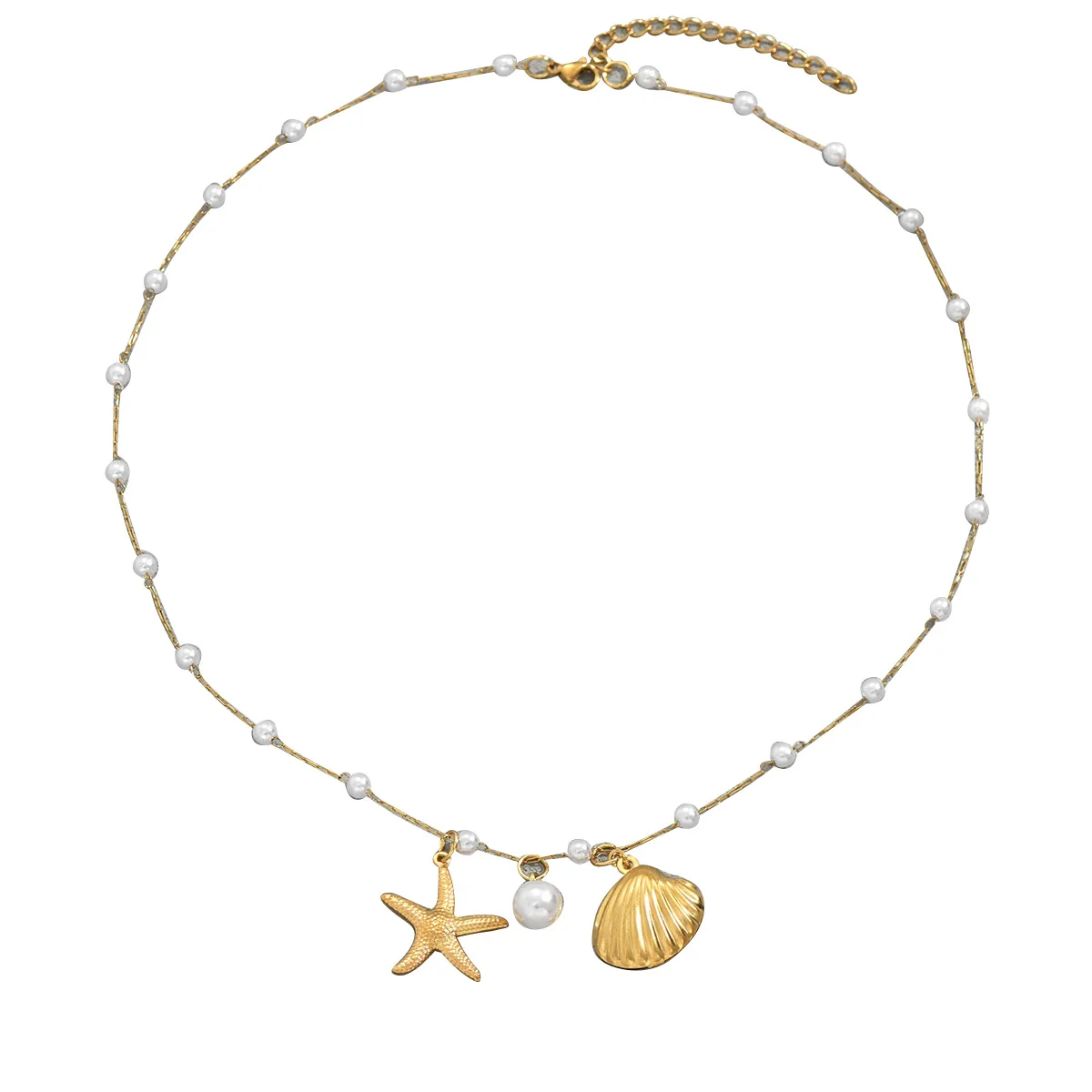 

Dainty Pearl - Beaded Copper Necklace with Sea - Inspired Charms
