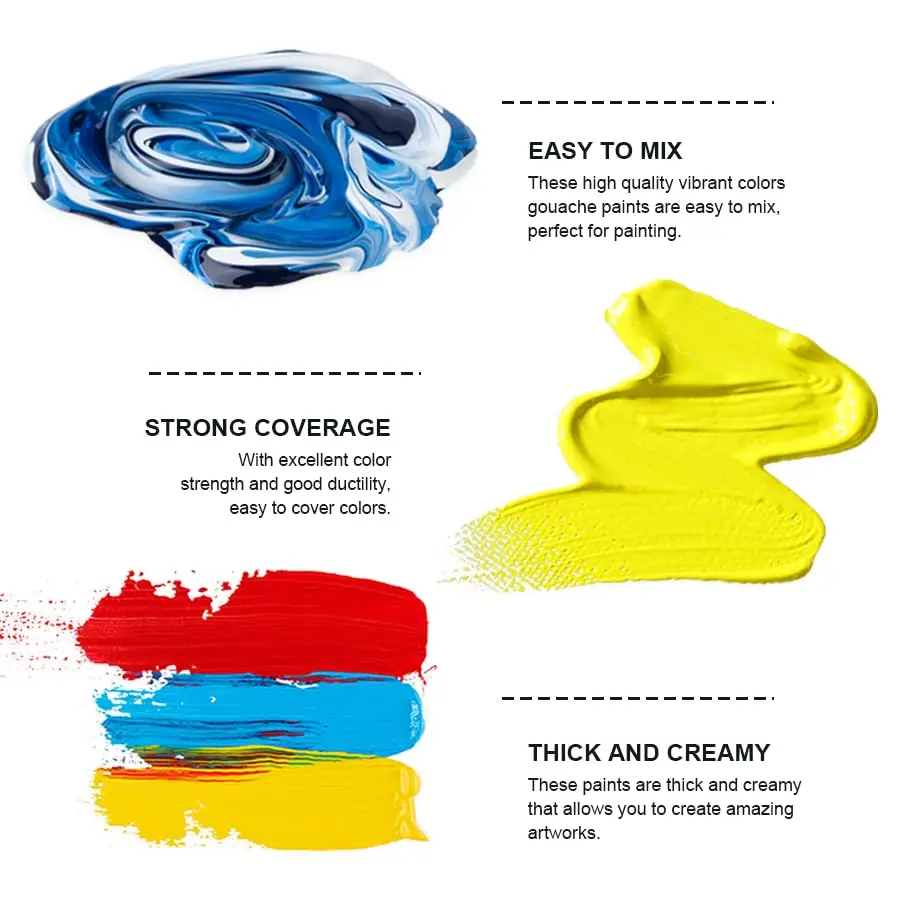 1pc Gouache Paint for Colouring,100 ml/3.38oz,42 Vibrant Colors,Portable for Drawing,Canvas,Jelly Cup for Artists,Back to School