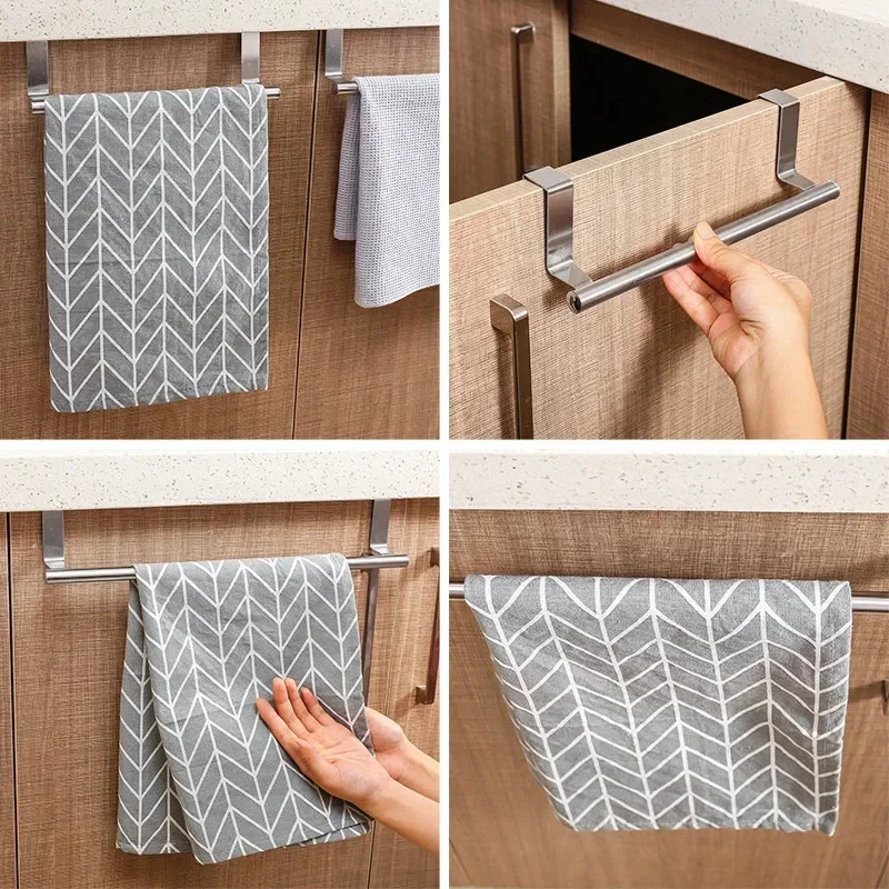 Home Goods Bathroom Cabinets - 1/2/4/5 個キャビネットドアタオルバーステンレス鋼ドアバックタオル吊り下げホルダー浴室パンチフリータオルフックホームオーガナイザー