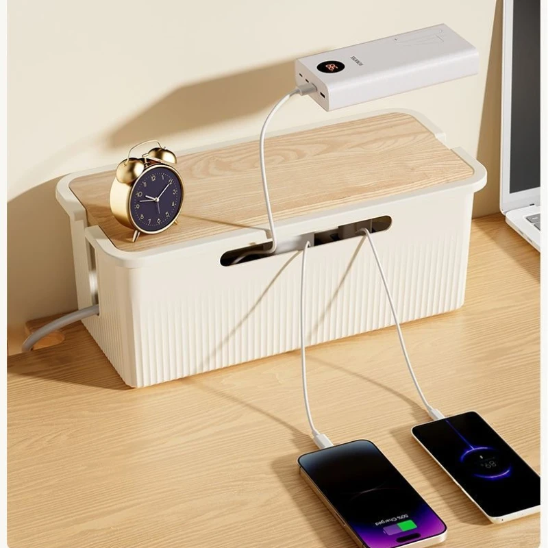 

Plug in Board Socket Storage Box Wood Top Cover Wire Collection Box Desktop Organizer Home Tidy Classification Organizer Tool