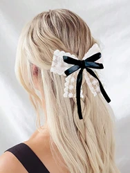 1pc White Lace Hair Bow Clips for Women Girls Elegant Black Grosgrain Bow Alligator Hair Clips Women Fashion Hair Accessories