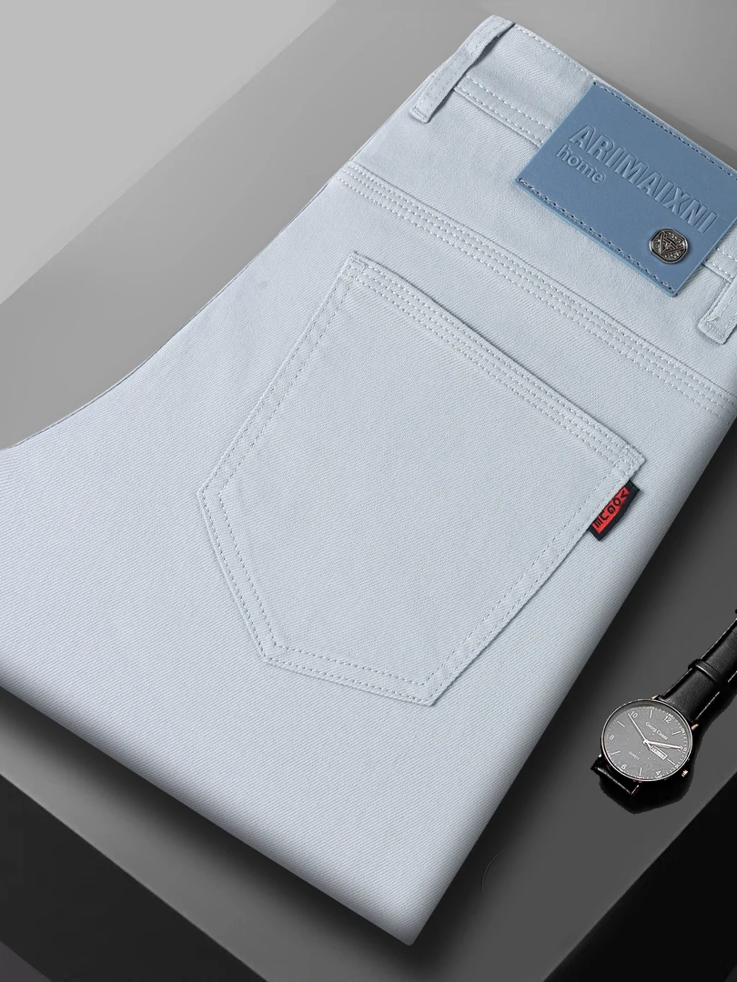 

Champagne Blue Slim Fit Men's Jeans Casual Busin Sle Elastic Cotton Denim mid Waist Spring 2026 Faion Trend