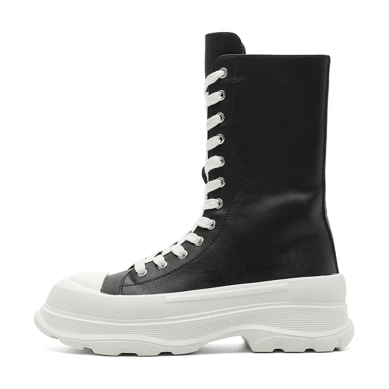 men fashion punk cosplay high motorcycle boots lace-up designer shoes cowboy original leather boot long platform knight botas view 6