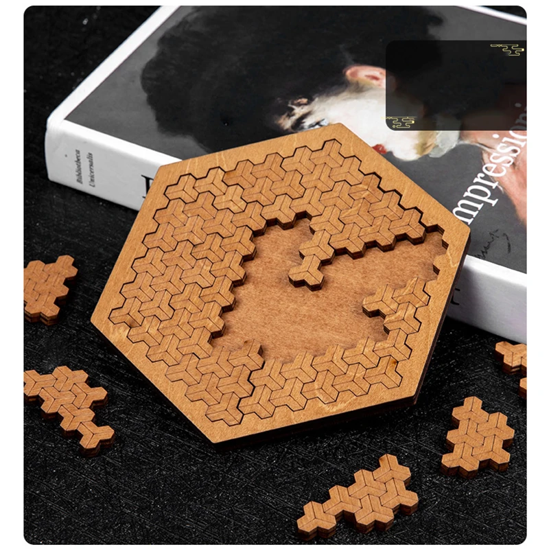 Difficult Geometry Wooden Puzzles Boards Logic Training IQ Brain Teaser Game for Kids and Adults Decompression Anti Stress Toys