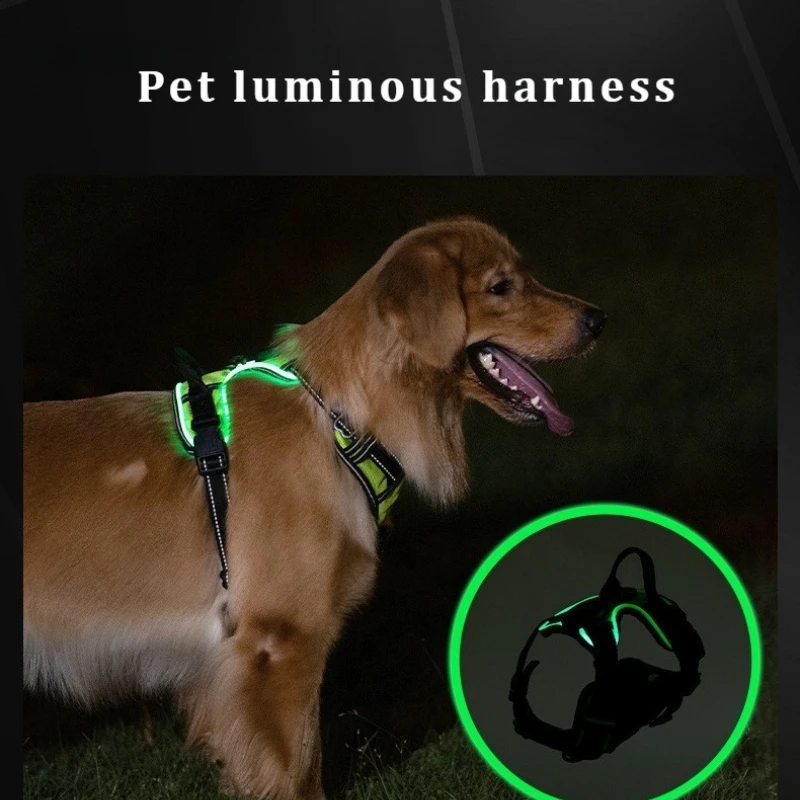 Leuchtendes LED-Hundegeschirr, wiederaufladbar, verstellbar, leuchtender Brustgurt für Haustiere, gepolsterter Halsband, weiche Hundeglühweste für nächtliches Gehen