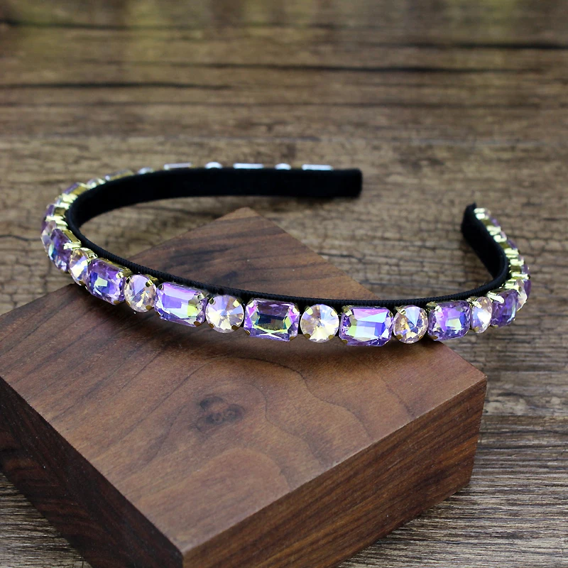 Handmade AB Purple Full Crystal Hairband Shiny Rhinestone Headband For Women Fashion Hair Accessories