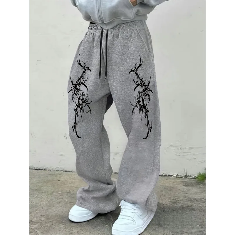 

Gothic tattooed dark style men's casual sportswear loose straight-leg trousers solid color streetwear Pants men pants