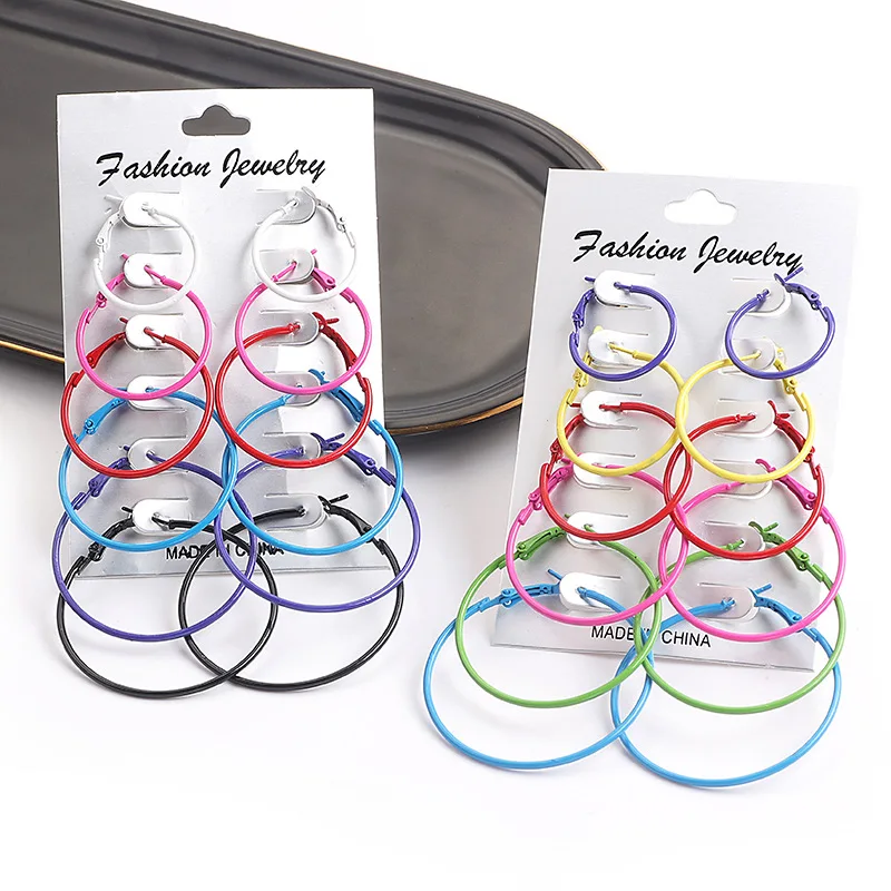 Earrings Set 6 Pairs Multicolor Assorted Sizes Punk Rock Retro Lightweight Alloy Silver Tone Daily Commute Party Gift